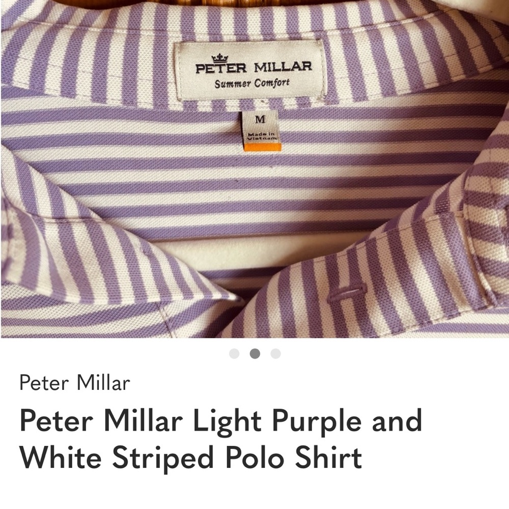 Peter Millar Light Purple and White Striped Polo Shirt